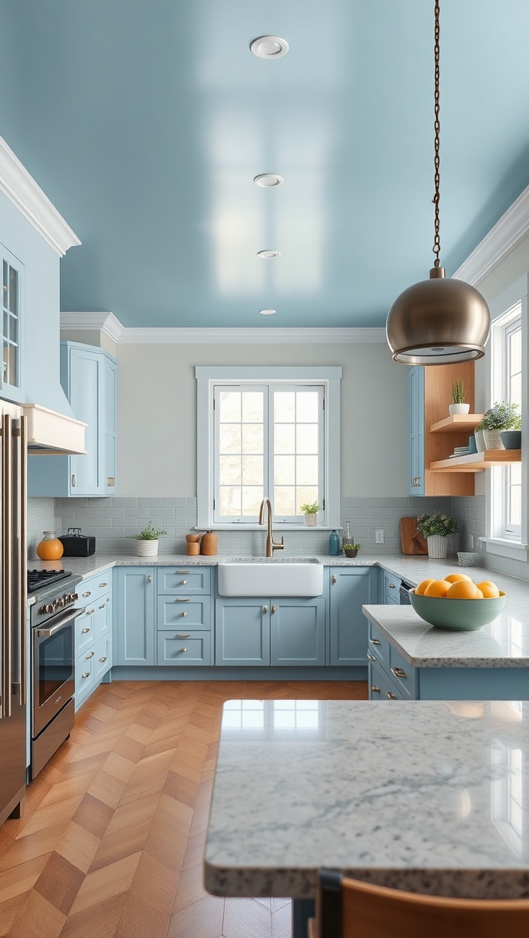 20 Bold and Beautiful Kitchen Ceilings to Inspire Your Home - 5. Calming Sky Blue for a Serene Space
