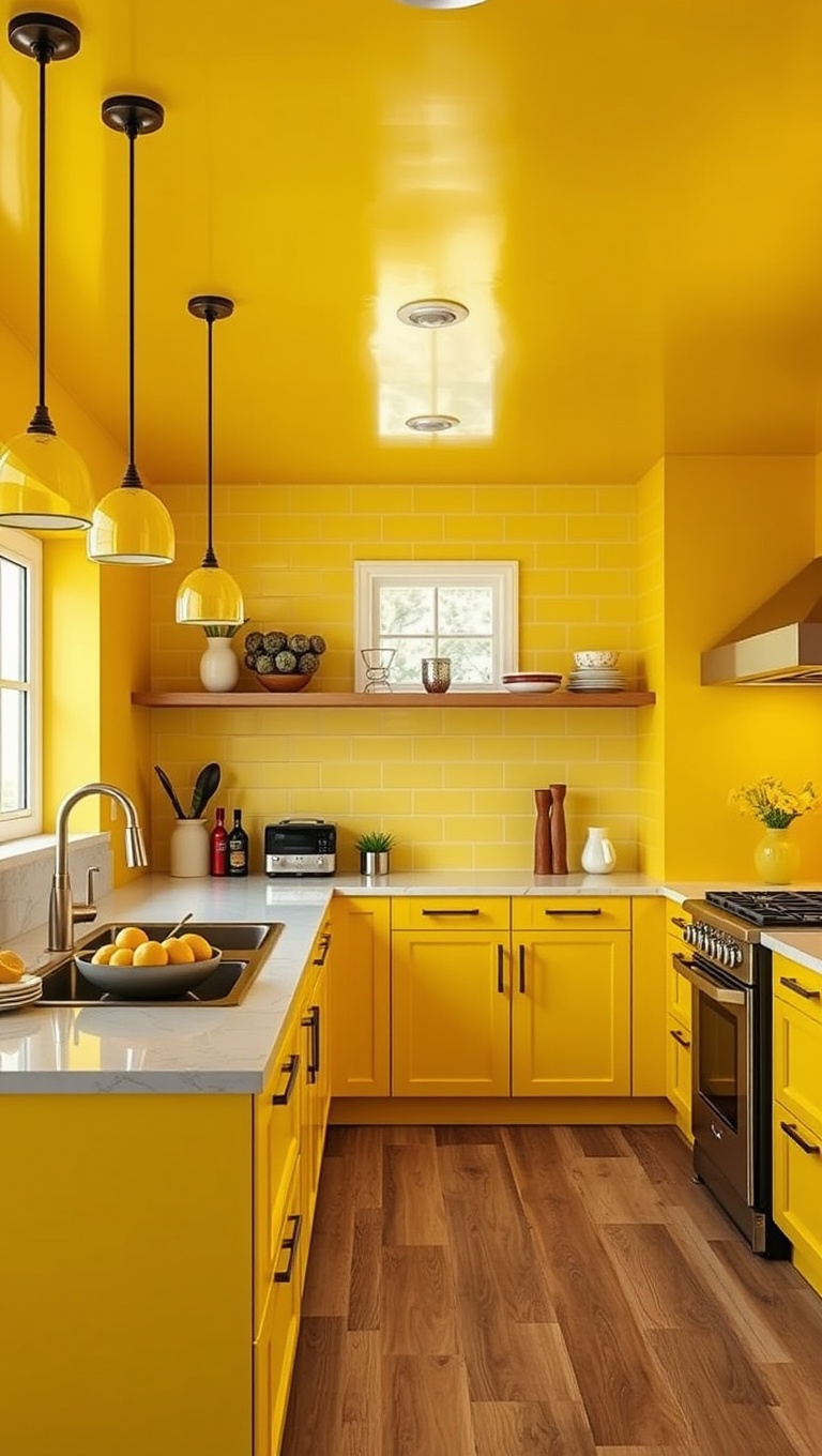 20 Bold and Beautiful Kitchen Ceilings to Inspire Your Home - 1. Sunny Yellow for a Cheerful Vibe