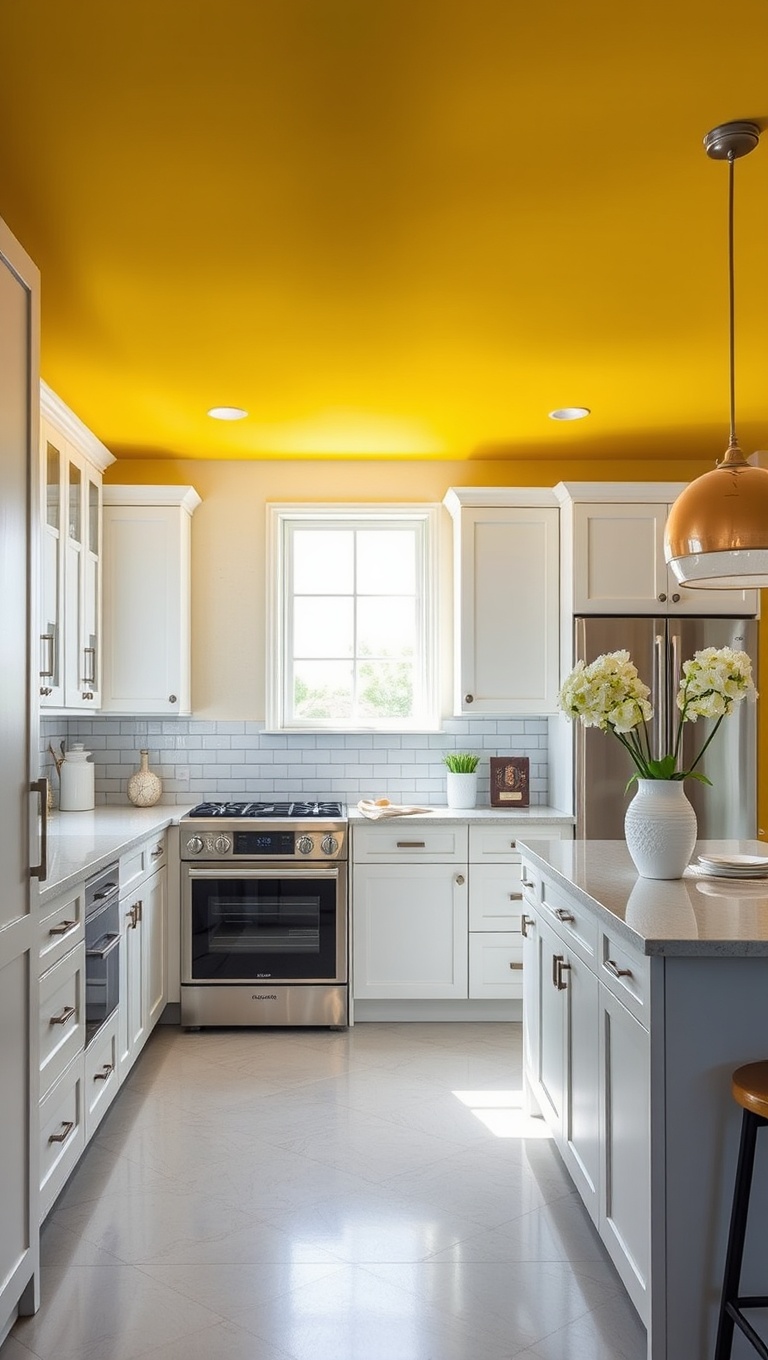 20 Bold and Beautiful Kitchen Ceilings to Inspire Your Home - 10. Crisp White with a Splash of Color