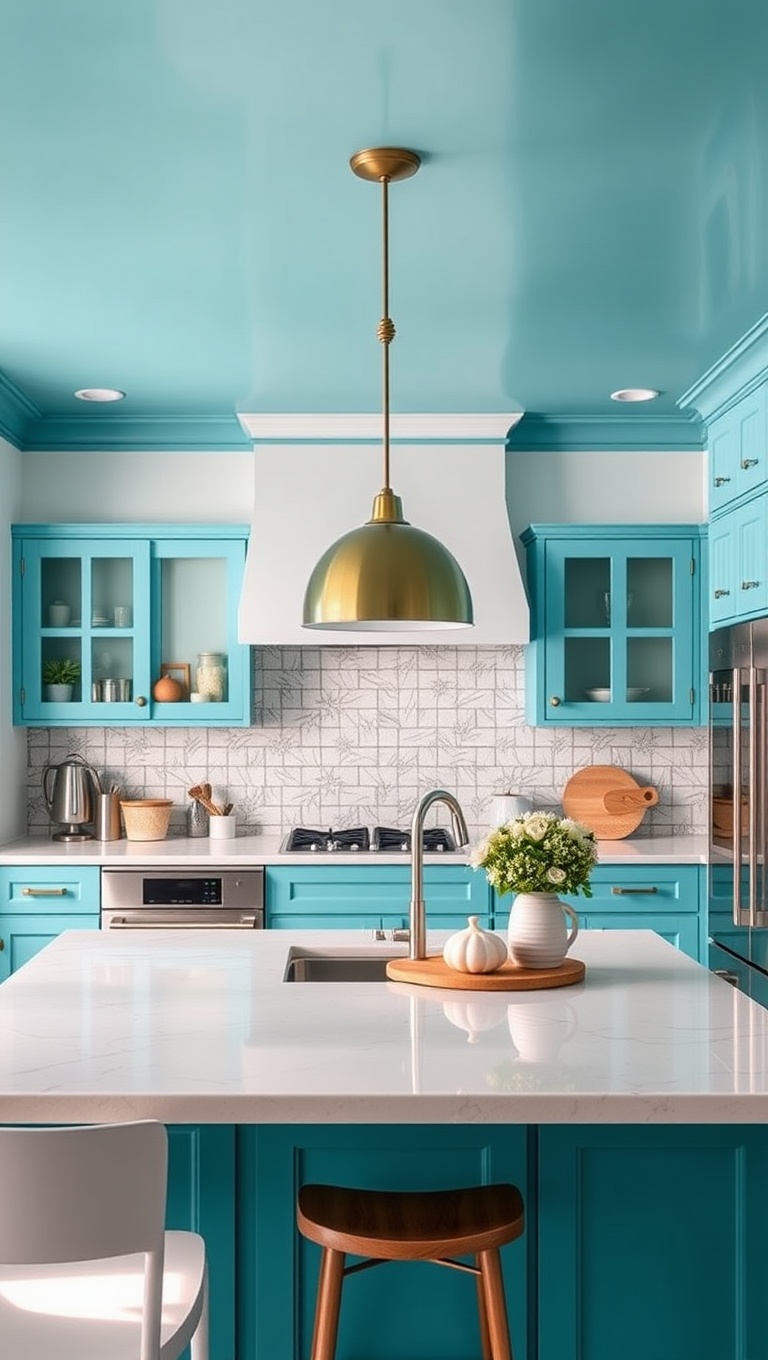 20 Bold and Beautiful Kitchen Ceilings to Inspire Your Home - 15. Inspiring Turquoise for a Coastal Feel