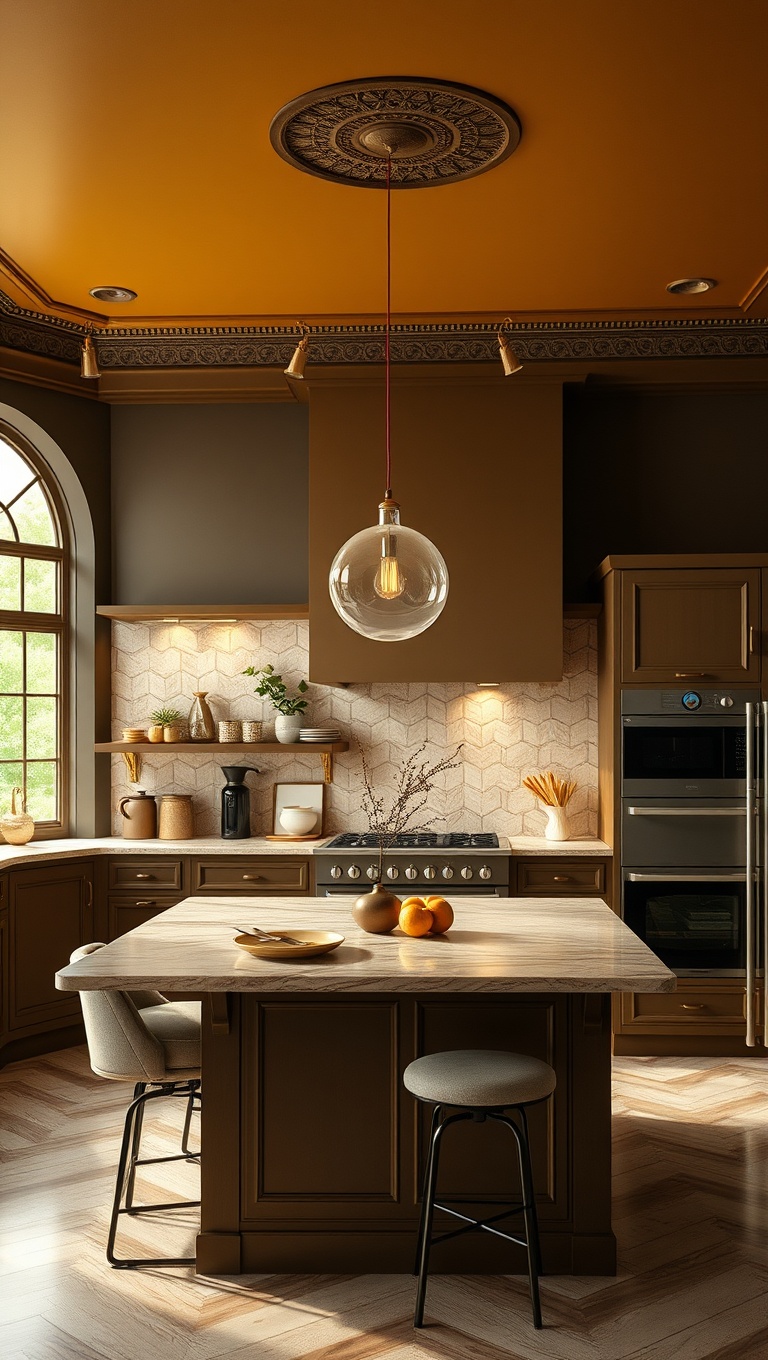 20 Bold and Beautiful Kitchen Ceilings to Inspire Your Home - 17. Elegant Gold for a Touch of Luxury