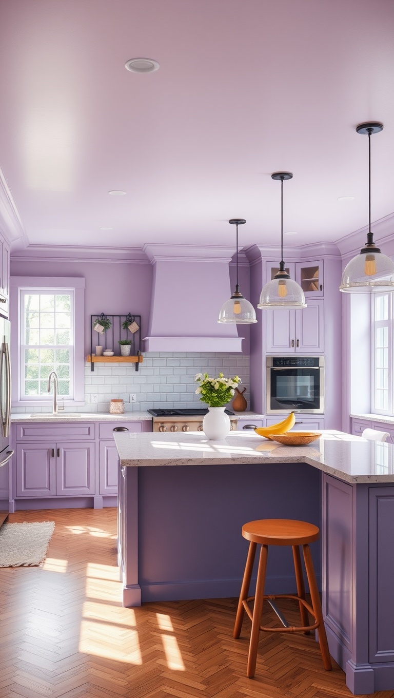 20 Bold and Beautiful Kitchen Ceilings to Inspire Your Home - 12. Light Lavender for a Soft Glow