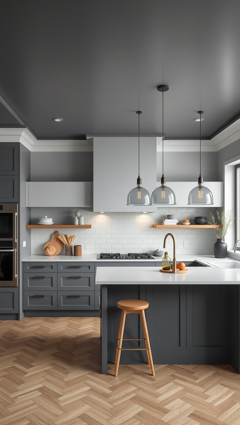 20 Bold and Beautiful Kitchen Ceilings to Inspire Your Home - 19. Soft Gray for a Timeless Touch