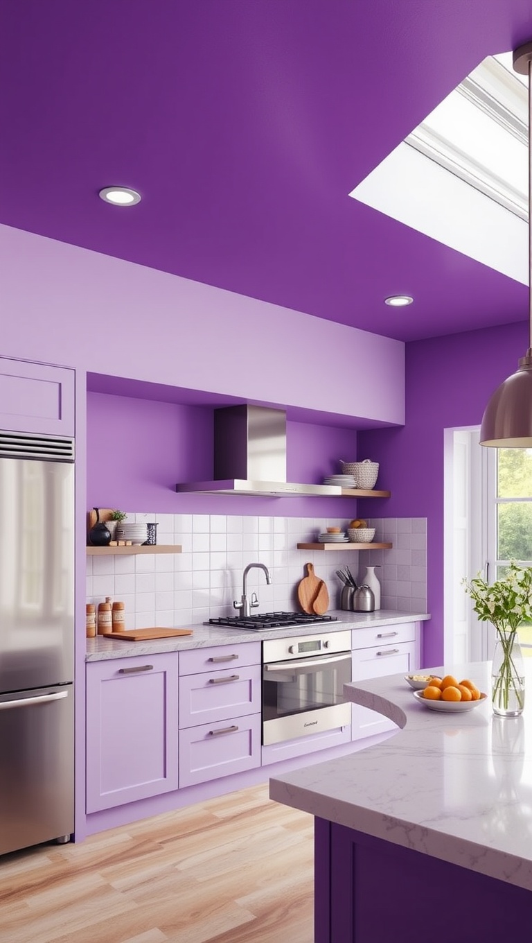 20 Bold and Beautiful Kitchen Ceilings to Inspire Your Home - 8. Vibrant Violet for a Quirky Twist