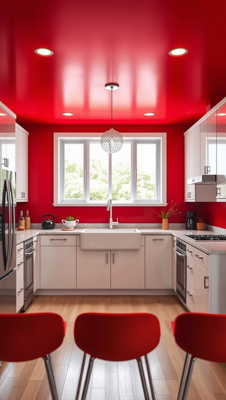 20 Bold and Beautiful Kitchen Ceilings to Inspire Your Home - 4. Bold Red to Ignite the Kitchen