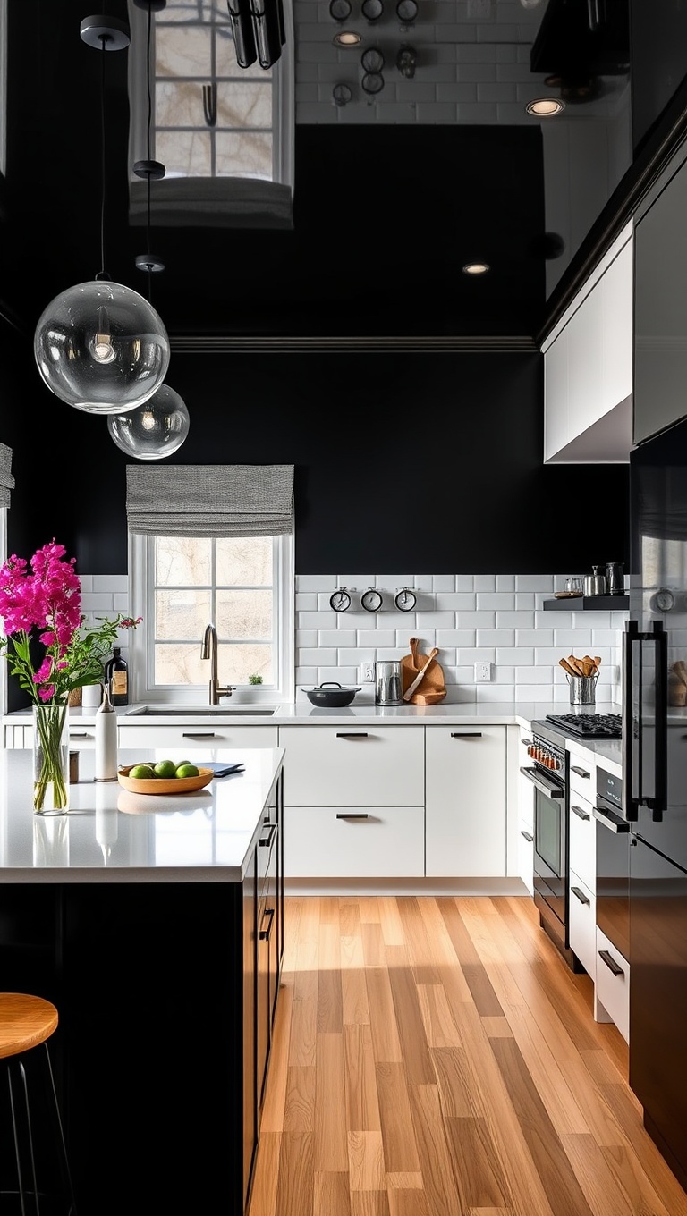 20 Bold and Beautiful Kitchen Ceilings to Inspire Your Home - 11. Glossy Black for a Chic Look