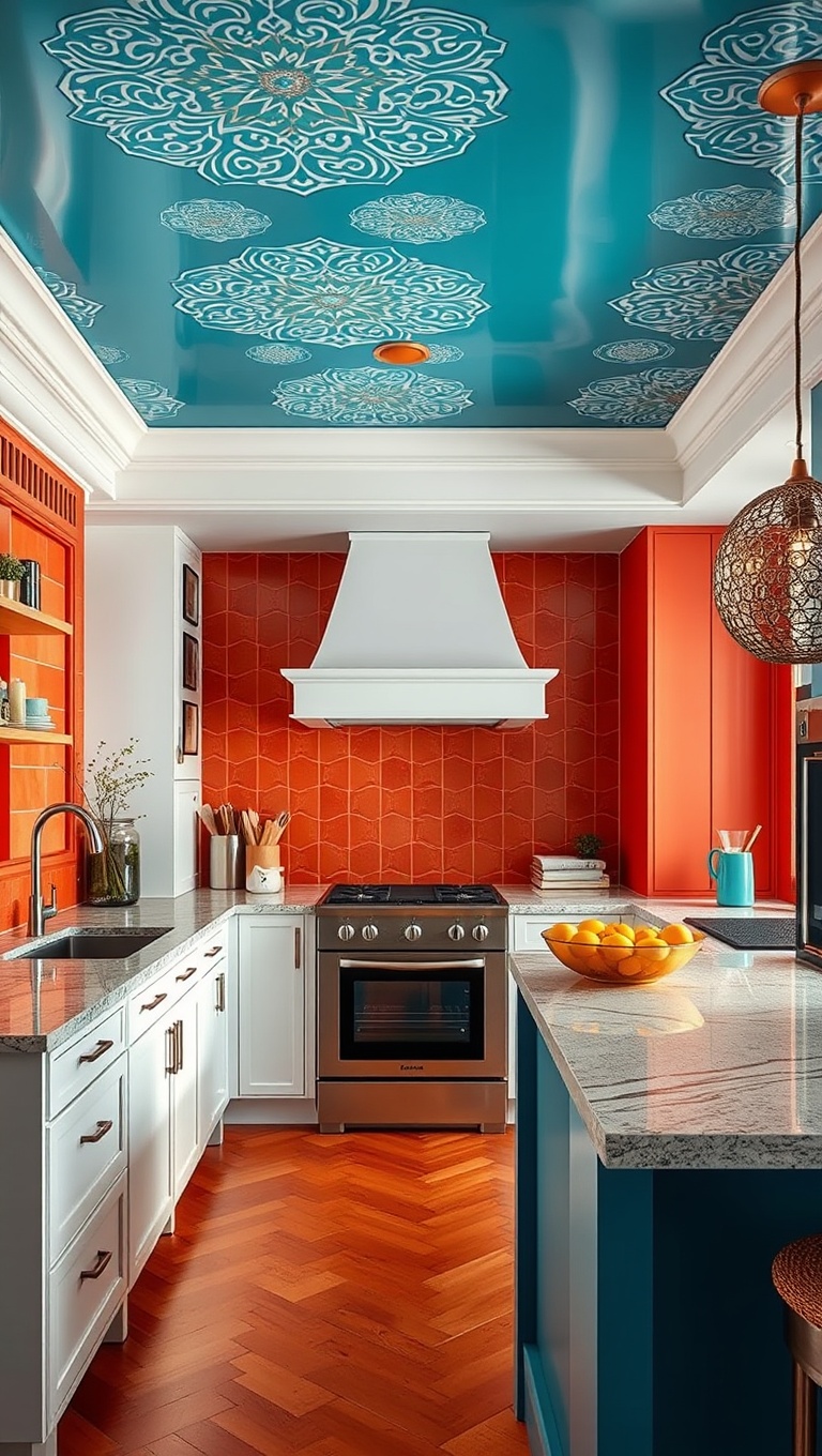 20 Bold and Beautiful Kitchen Ceilings to Inspire Your Home - 18. Bold Patterns for an Artistic Flair