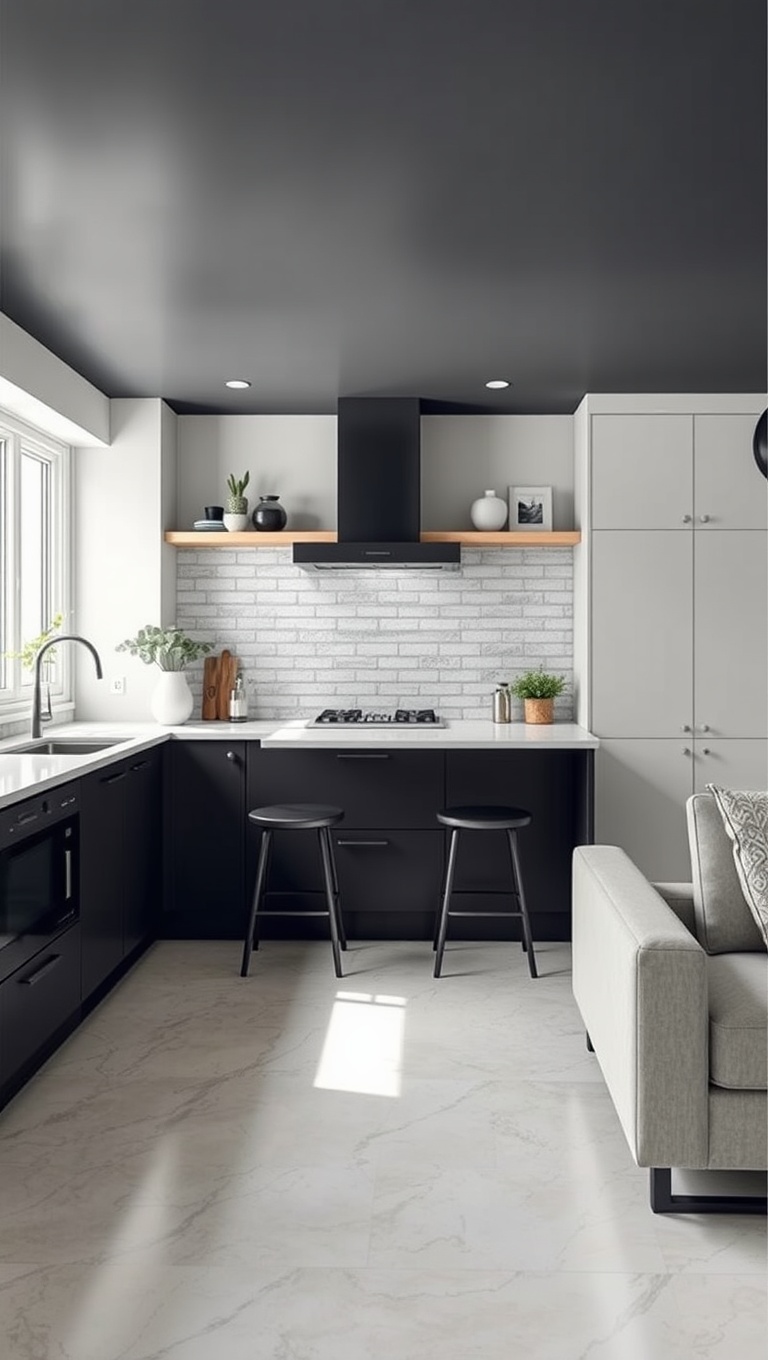 20 Bold and Beautiful Kitchen Ceilings to Inspire Your Home - 7. Rich Charcoal for a Modern Touch