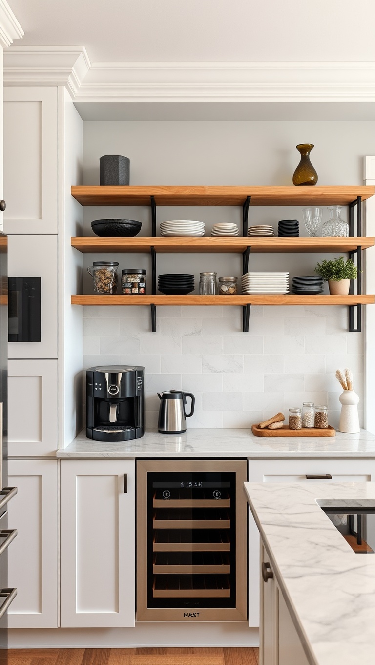 20 Coffee Station Ideas That Will Transform Your Kitchen into a Brew-tiful Haven! - 4. Chic Open Shelving Display