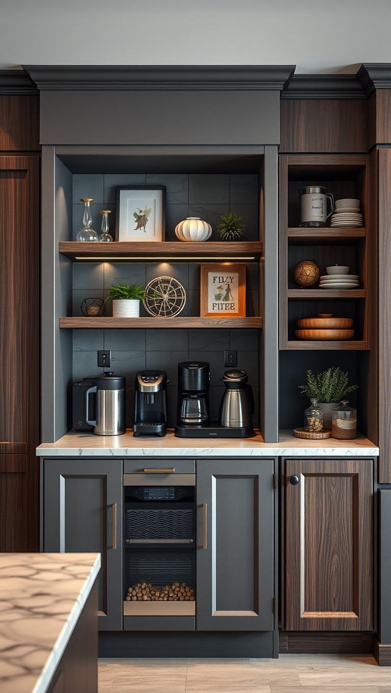 20 Coffee Station Ideas That Will Transform Your Kitchen into a Brew-tiful Haven! - Artistic Coffee Display with Decor