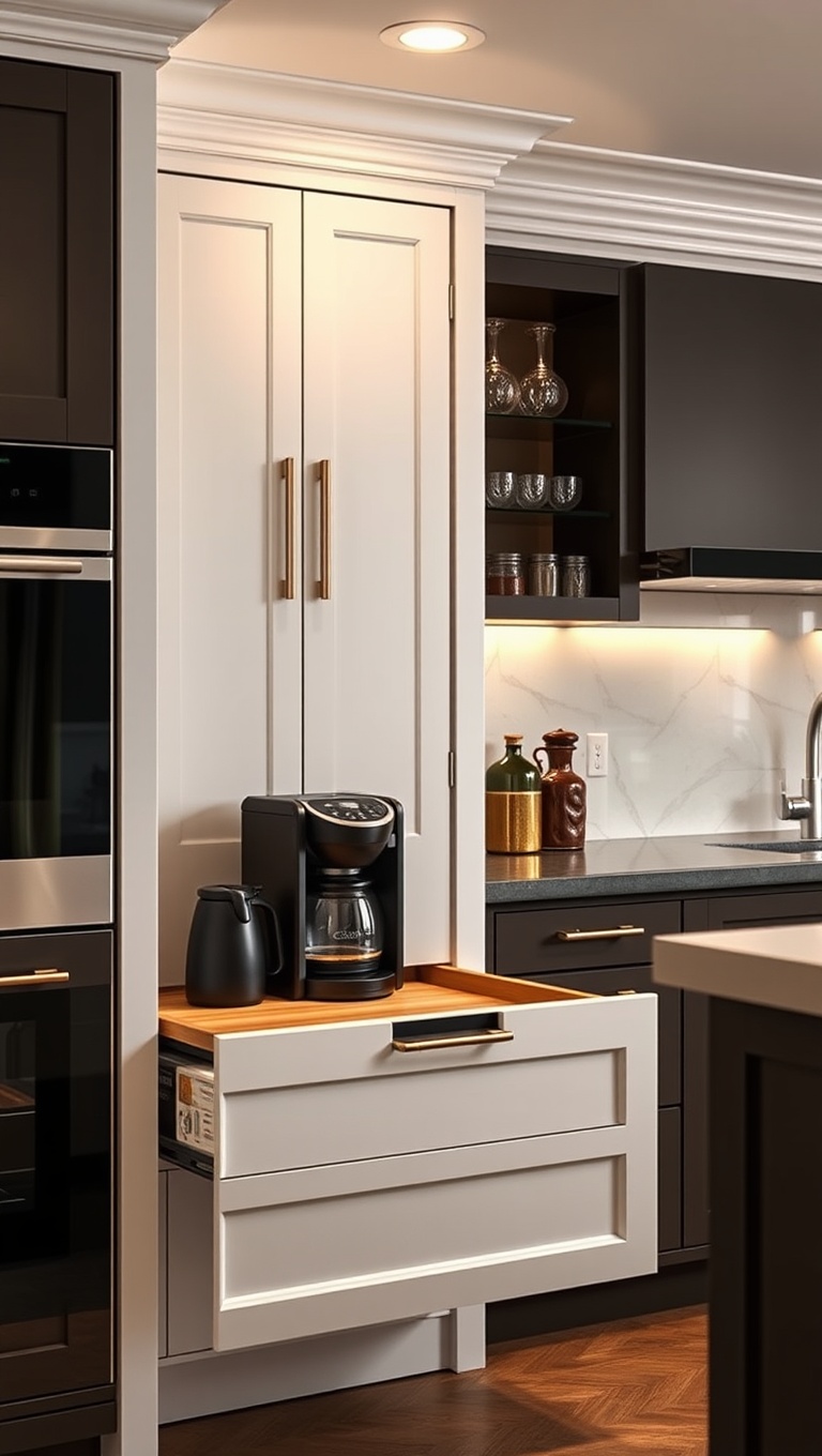 20 Coffee Station Ideas That Will Transform Your Kitchen into a Brew-tiful Haven! - 11. Elegant Drawer Pull-Out Coffee Station