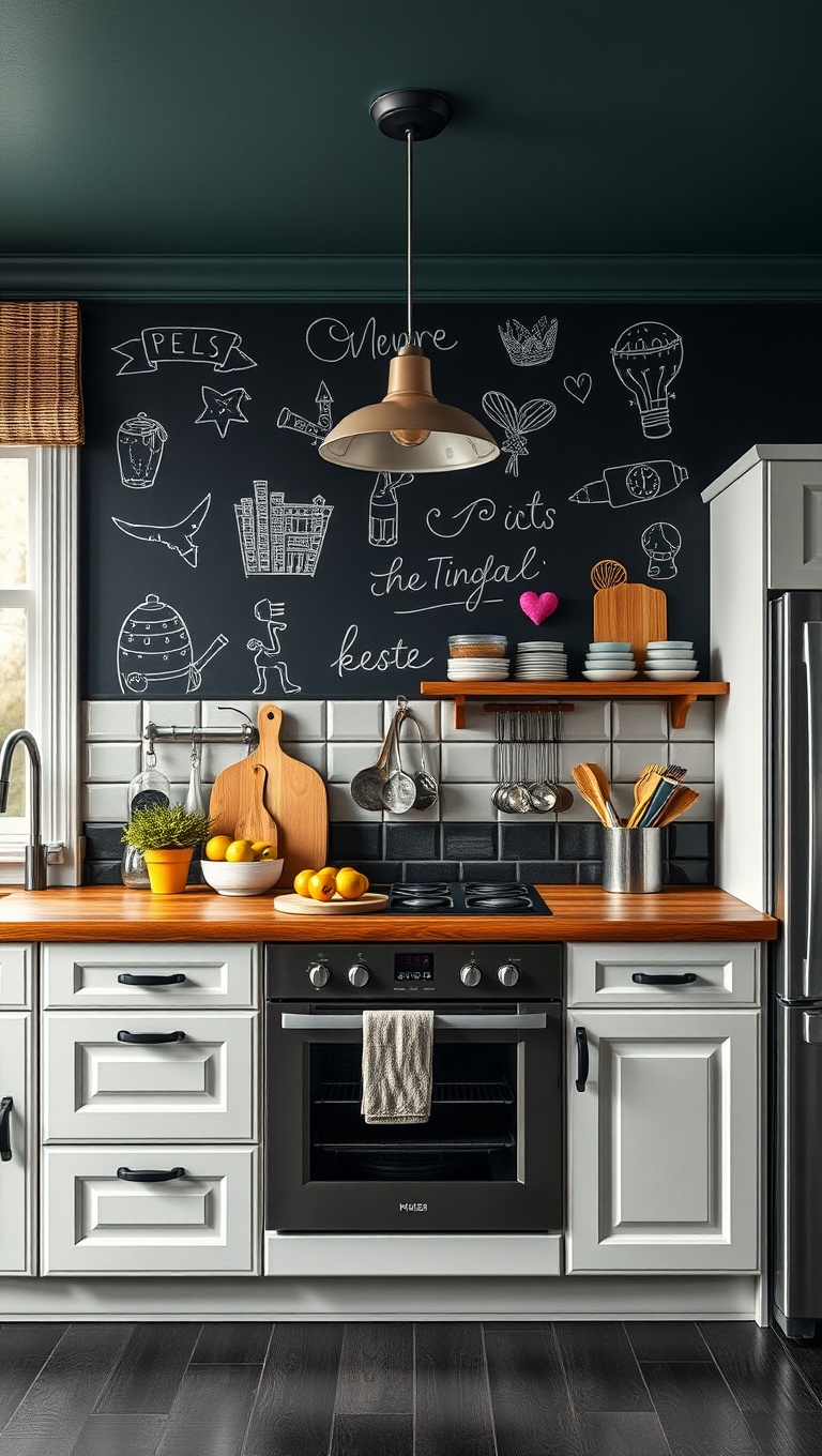 20 Creative Ideas for Kitchens with a Chalkboard Wall - 20. Colorful Chalk Art Showcase