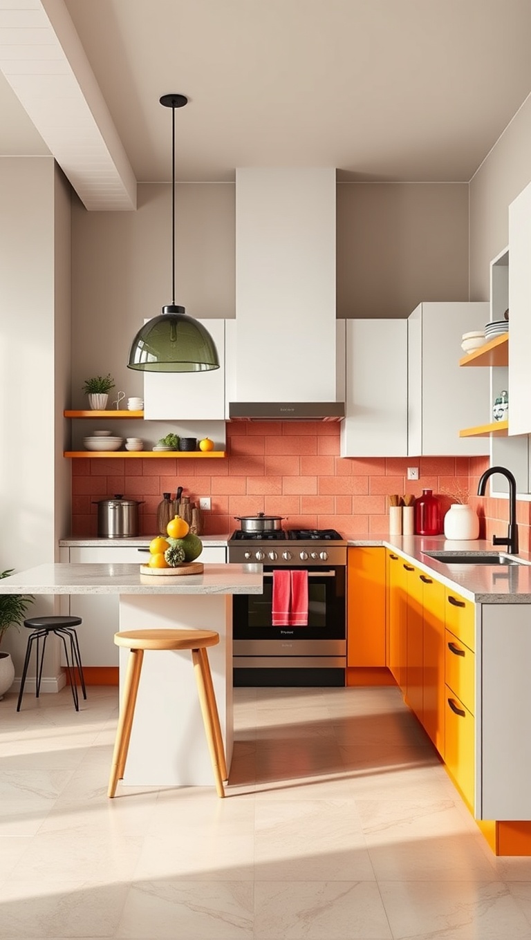 20 Color-Blocked Kitchen Ideas to Brighten Up Your Space - 14. Bright Accents Against Neutral Walls