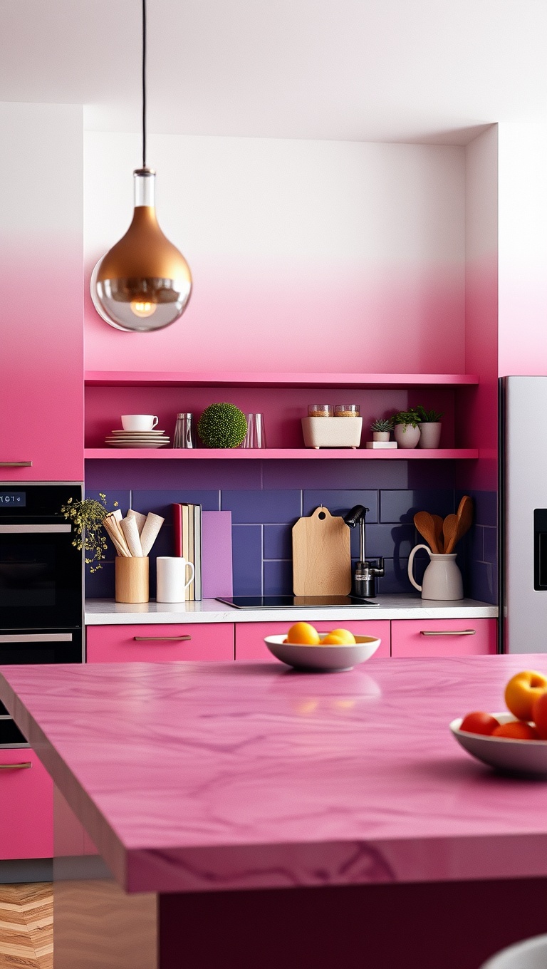 20 Vibrant Ideas for a Kitchen with a Color Gradient Design - 18. Layered Gradient Decor: From Accessories to Furniture