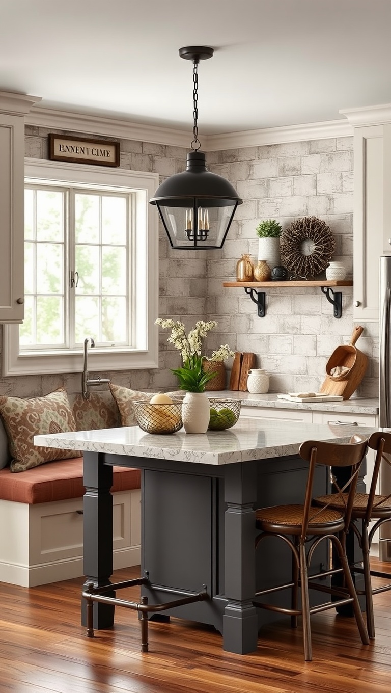 20 Charming Ideas for Your Corner Breakfast Nook - 1. Rustic Farmhouse Charm: Wood and Metal Accents