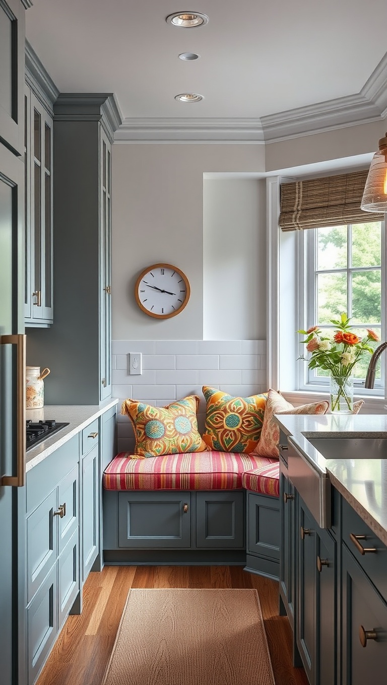 20 Charming Ideas for Your Corner Breakfast Nook - 17. Colorful Cushions: Adding Comfort and Flair