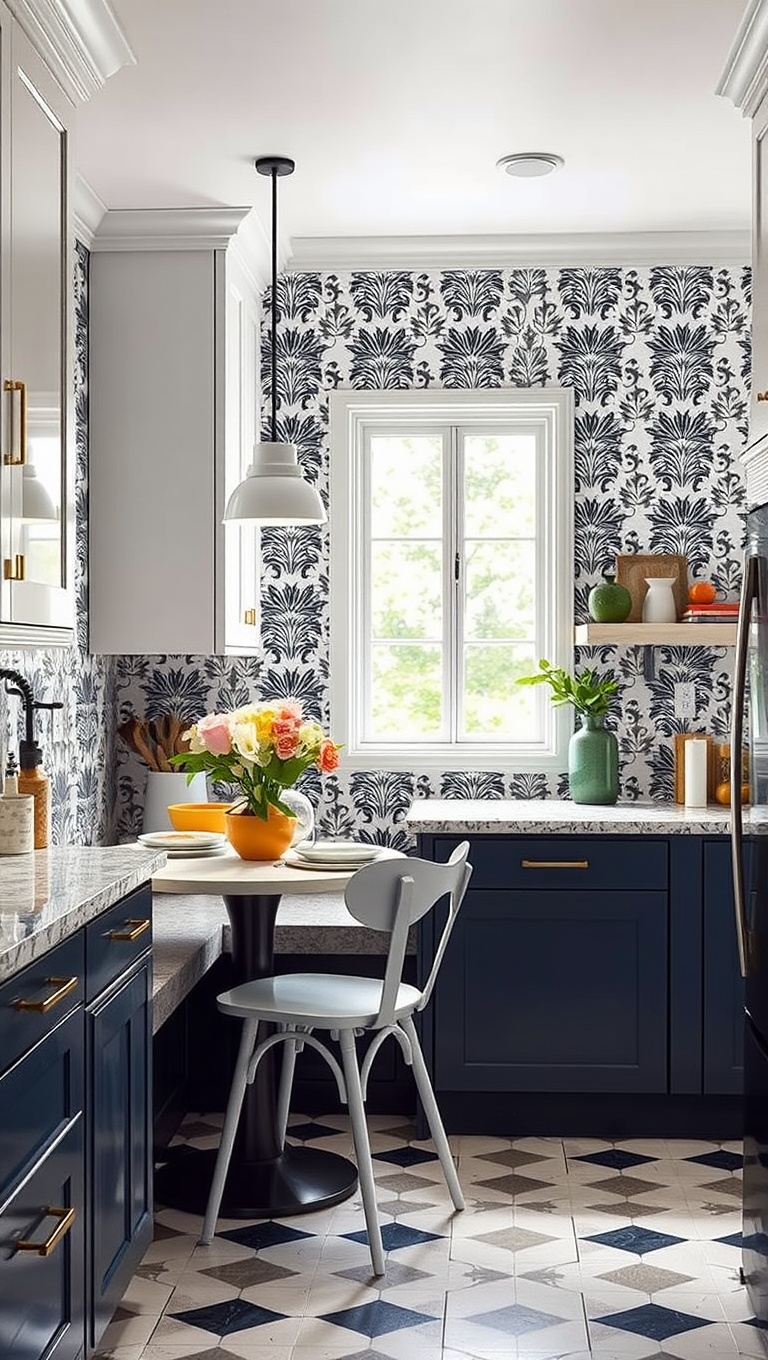 20 Charming Ideas for Your Corner Breakfast Nook - 6. Bold Patterns: Fun Wallpaper to Add Character