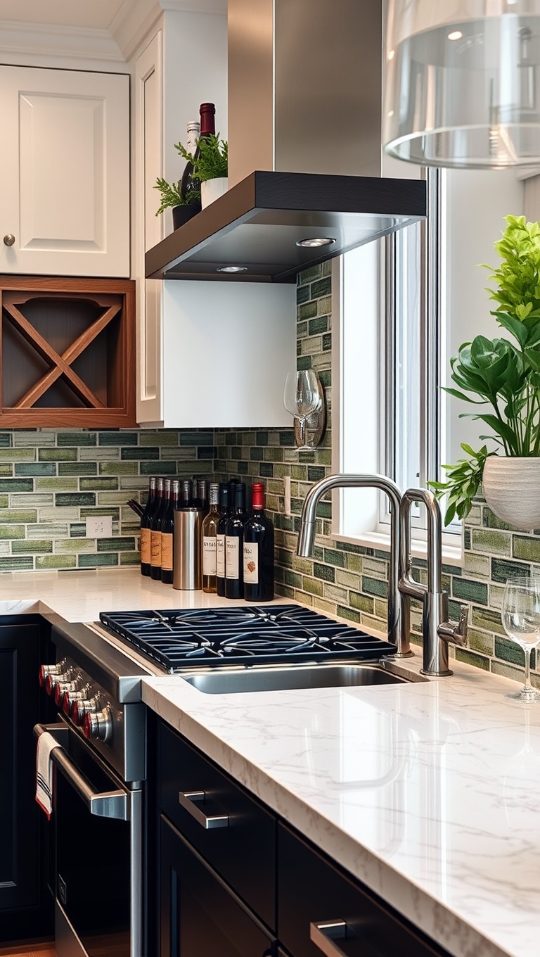 20 Stunning Ideas for Custom Backsplashes That Will Transform Your Kitchen! - 17. Repurposed Wine Bottles: Eco-Friendly Chic