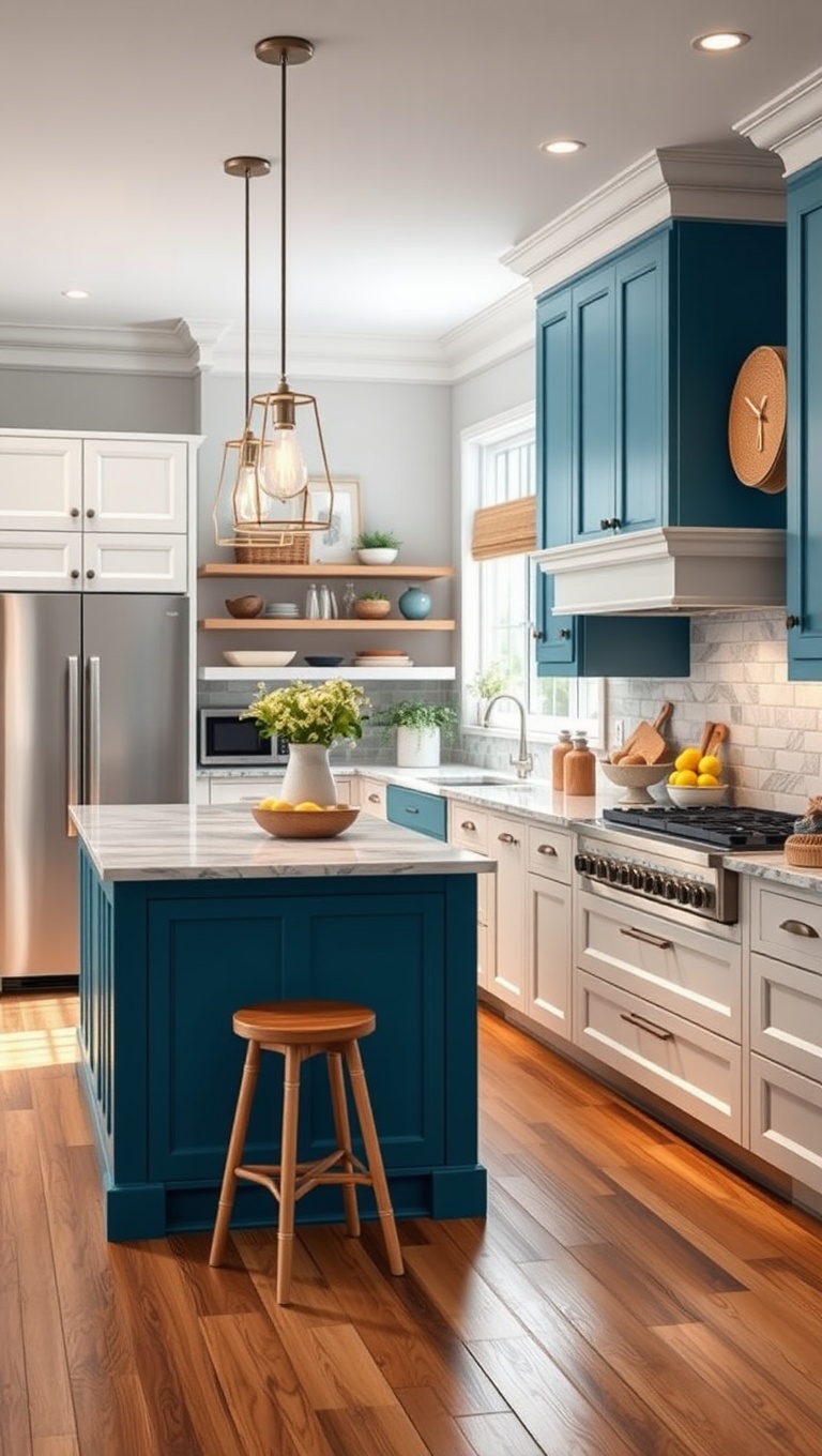 20 Fabulous Ideas for Stunning Kitchens with Double Islands - 5. Coastal Vibes: Ocean-Inspired Colors and Textures