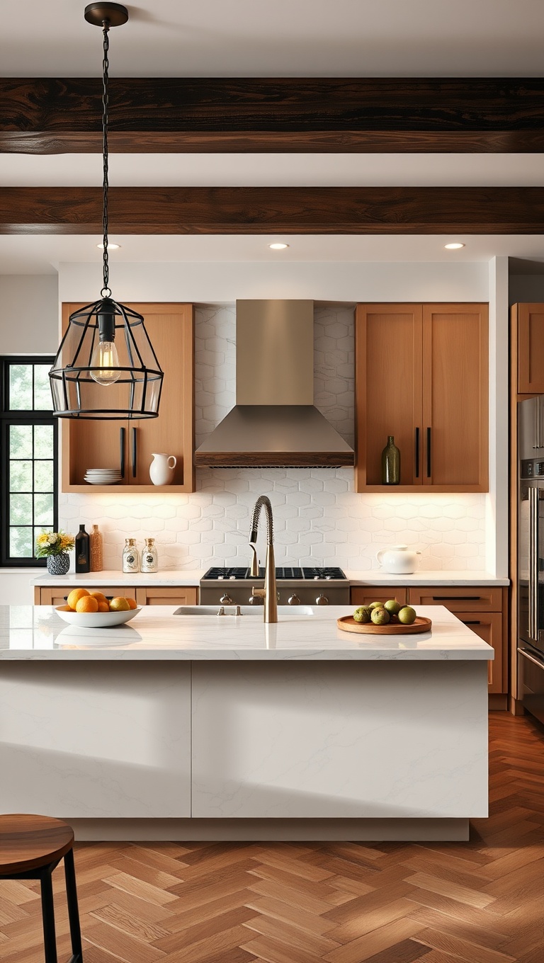 20 Fabulous Ideas for Stunning Kitchens with Double Islands - 14. Bold Lighting: Statement Fixtures Over Each Island