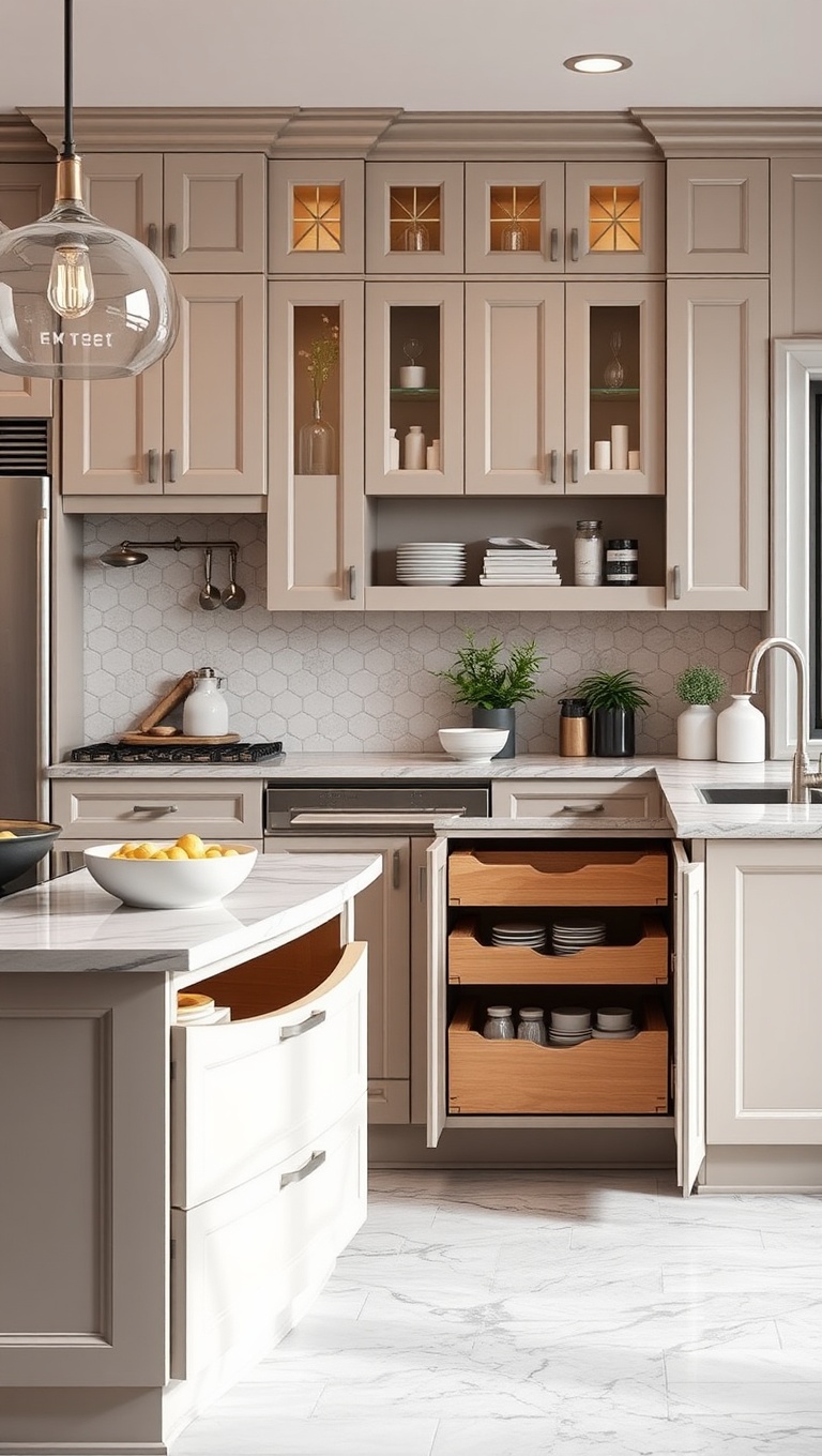 20 Fabulous Ideas for Stunning Kitchens with Double Islands - 12. Smart Storage Solutions: Hidden Cabinets and Drawers