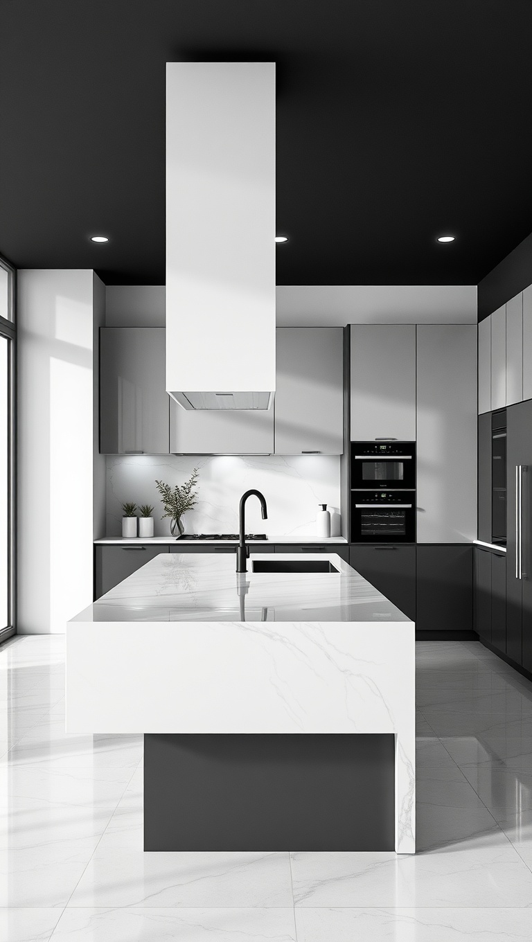 20 Fabulous Ideas for Stunning Kitchens with Double Islands - 1. The Modern Minimalist: Sleek Lines and Monochrome Magic