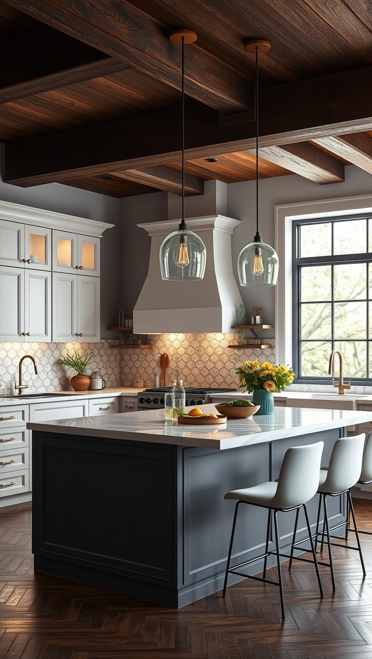 20 Fabulous Ideas for Stunning Kitchens with Double Islands - 17. Statement Backsplashes: Tile Art Behind the Islands