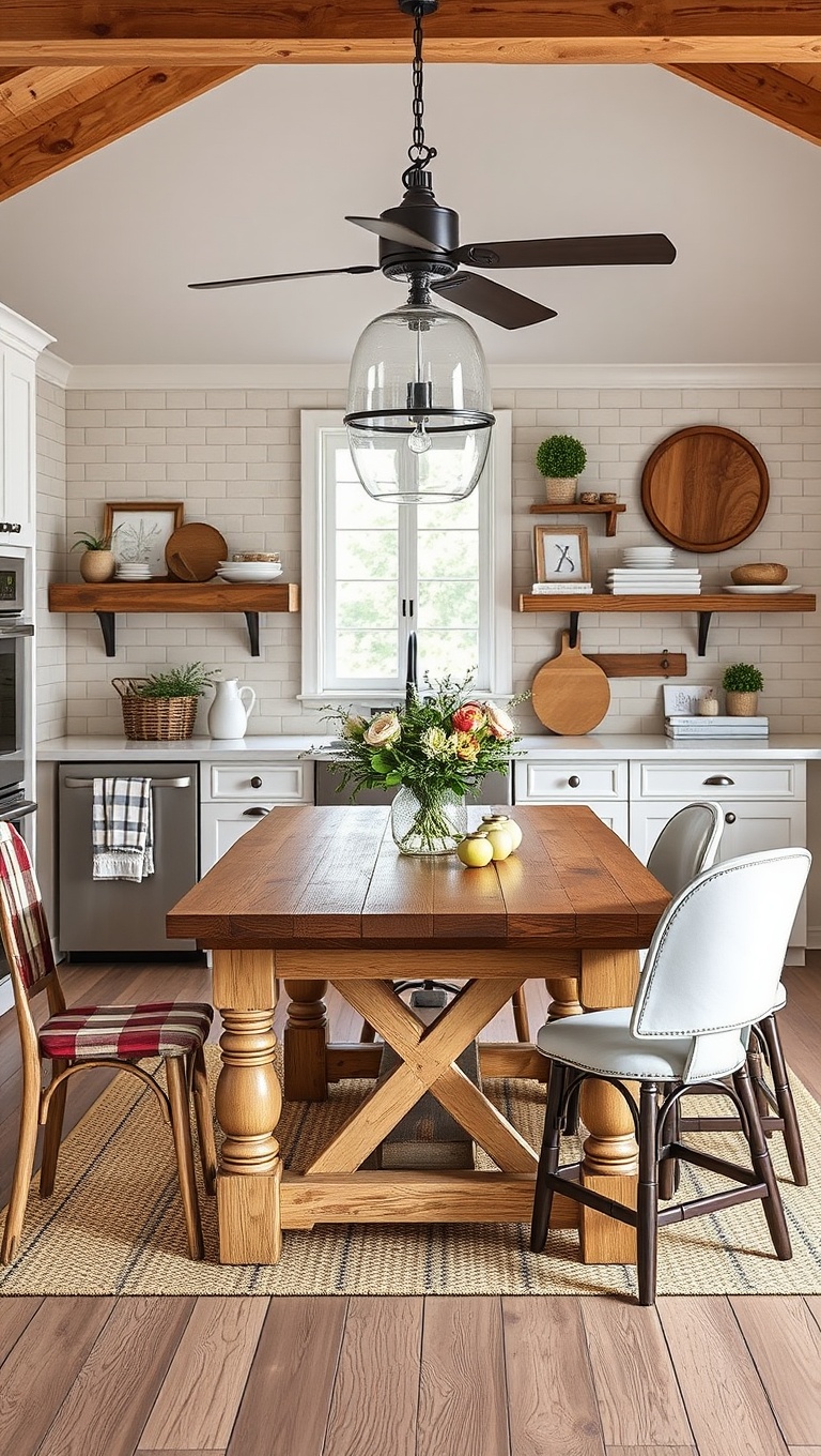 20 Cozy Kitchen Ideas Featuring a Farmhouse Table - 20. Themed Decor: Choosing a Farmhouse Theme for Year-Round Style
