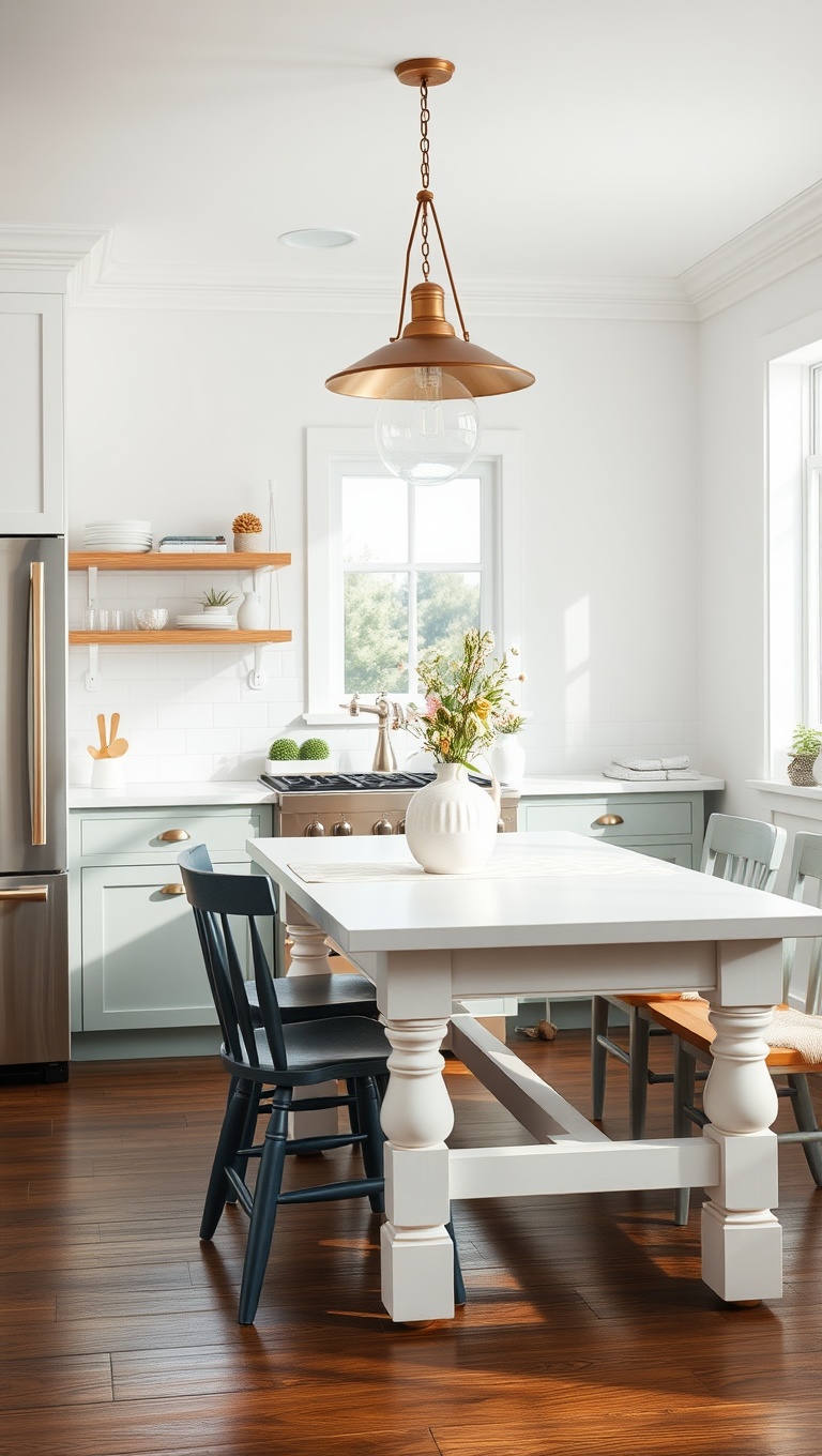 20 Cozy Kitchen Ideas Featuring a Farmhouse Table - 1. Bright and Airy: A White Farmhouse Table with Light Colors