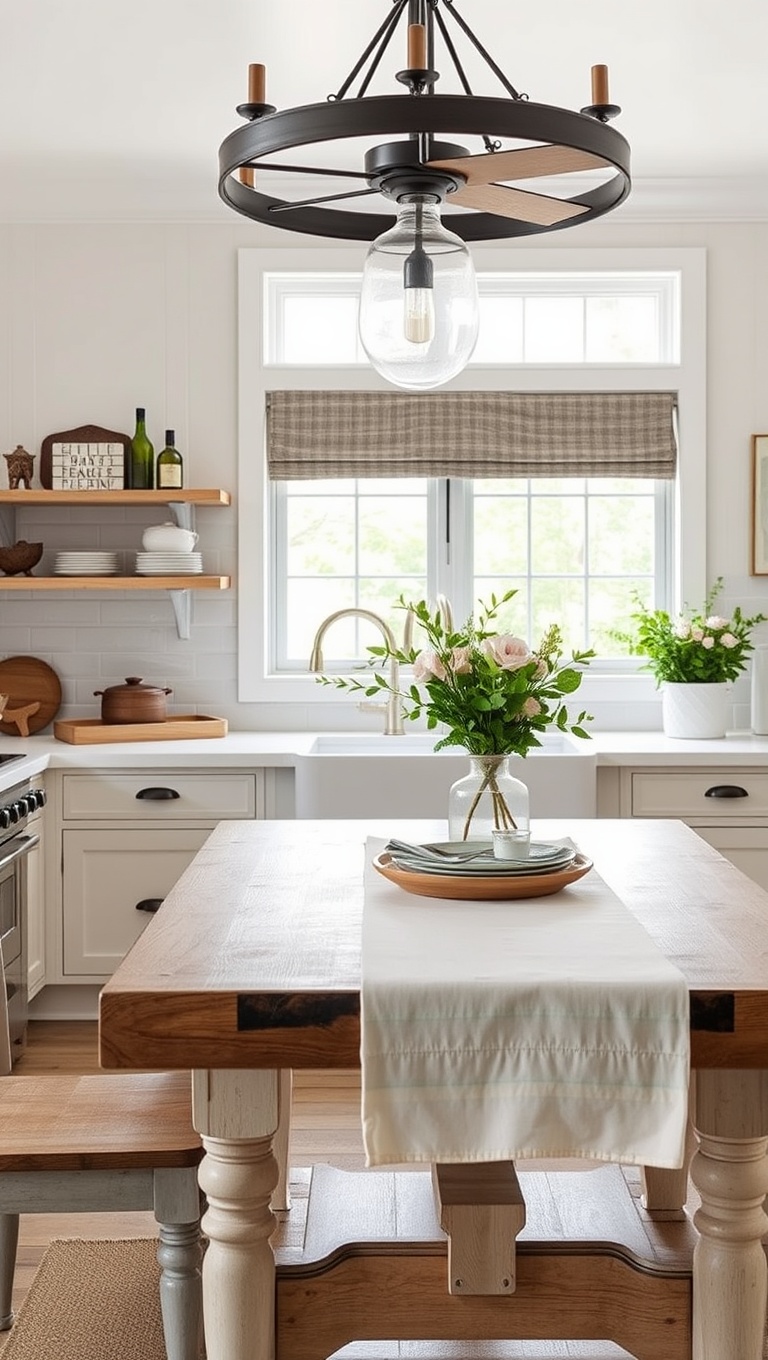 20 Cozy Kitchen Ideas Featuring a Farmhouse Table - 14. Casual Elegance: Dressing Up Your Table with Simple Linens