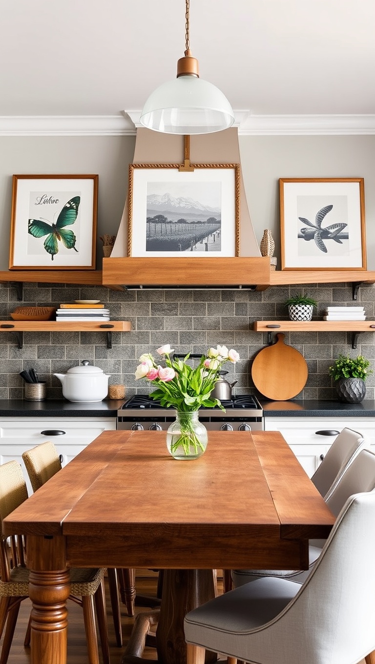 20 Cozy Kitchen Ideas Featuring a Farmhouse Table - 16. Artful Displays: Showcasing Art Above Your Farmhouse Table