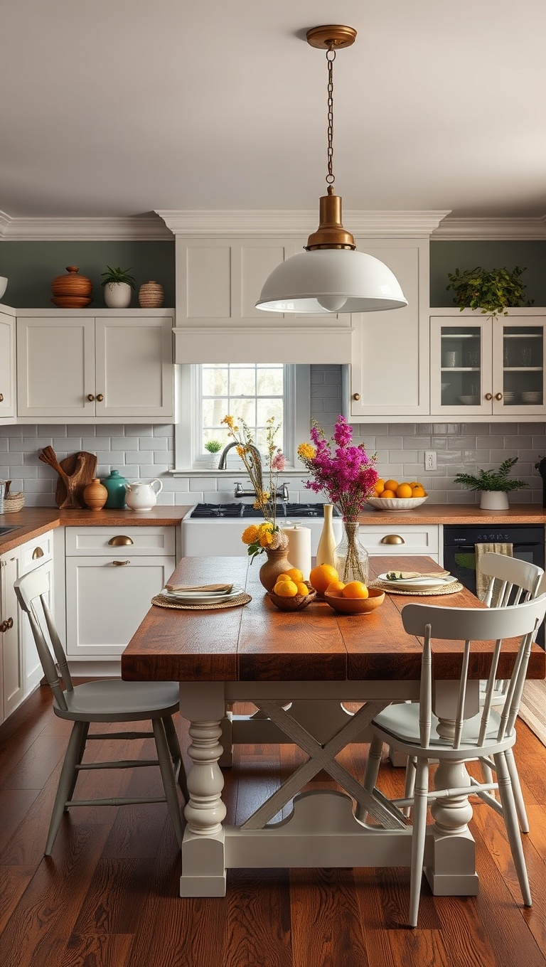 20 Cozy Kitchen Ideas Featuring a Farmhouse Table - 19. Colorful Accessories: Using Table Decor to Add Personality