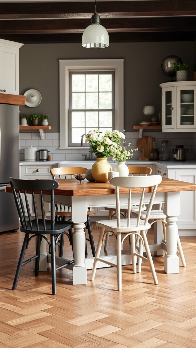 20 Cozy Kitchen Ideas Featuring a Farmhouse Table - 5. Mix and Match: Combining Different Chair Styles for a Unique Look