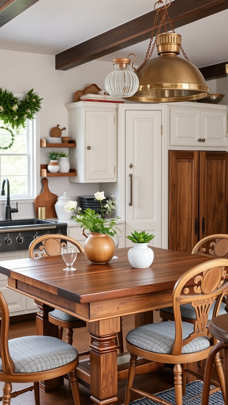 20 Cozy Kitchen Ideas Featuring a Farmhouse Table - 9. Timeless Touches: Incorporating Antique Accents Around the Table