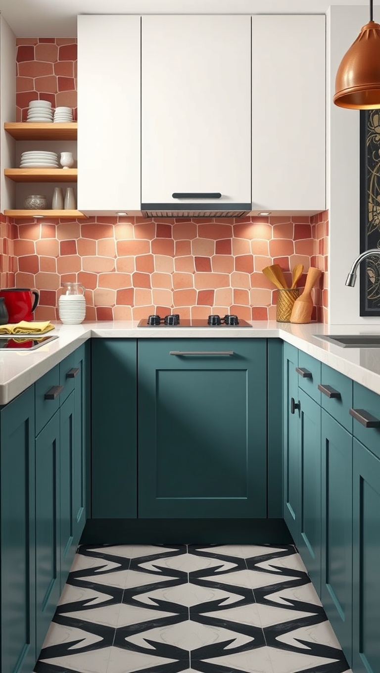 20 Geometric Tile Inspiration Ideas to Transform Your Kitchen - 18. Coordinating Color Palettes: Matchy Magic