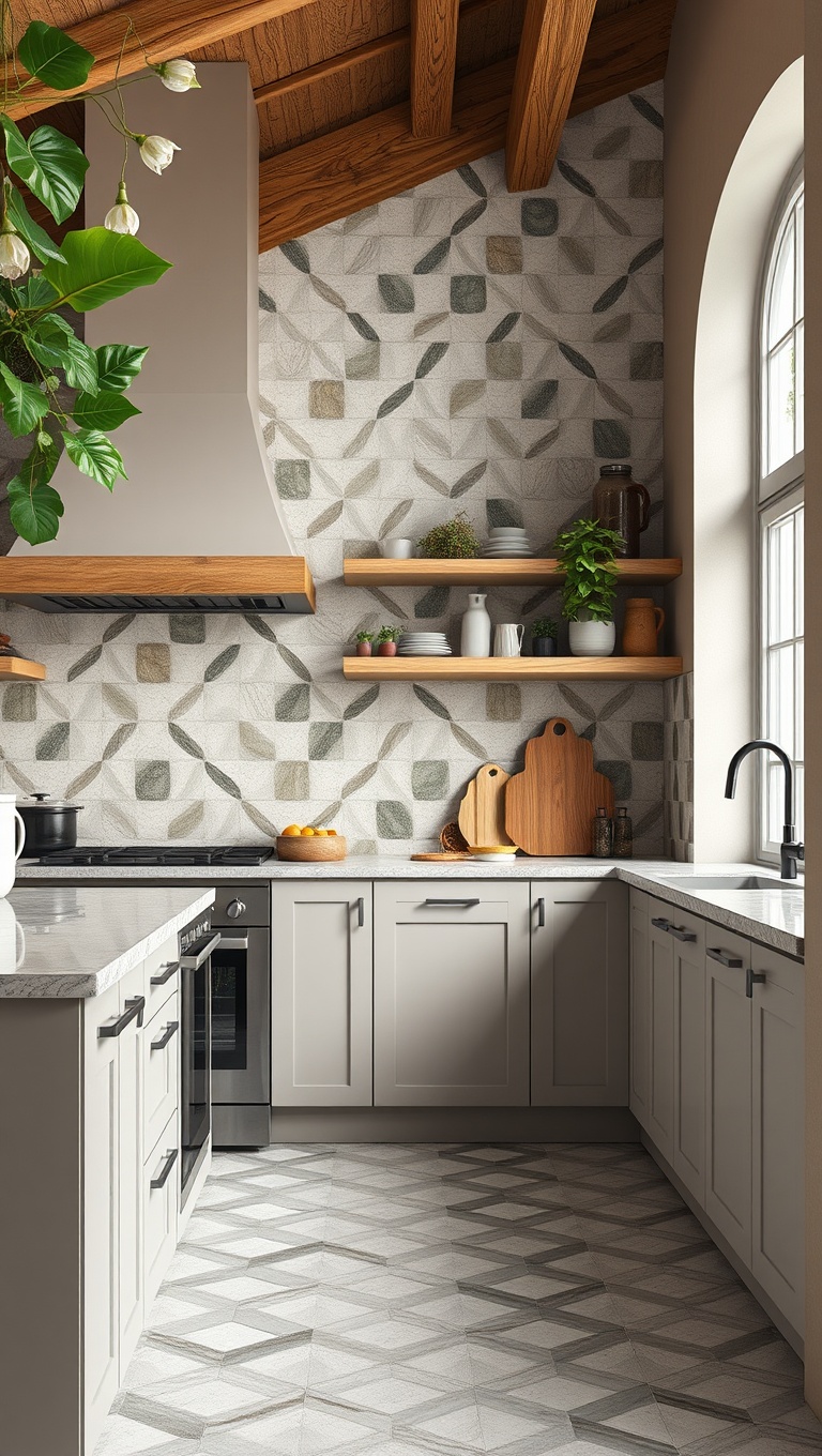 20 Geometric Tile Inspiration Ideas to Transform Your Kitchen - 13. Outdoor-Inspired: Nature Meets Geometry