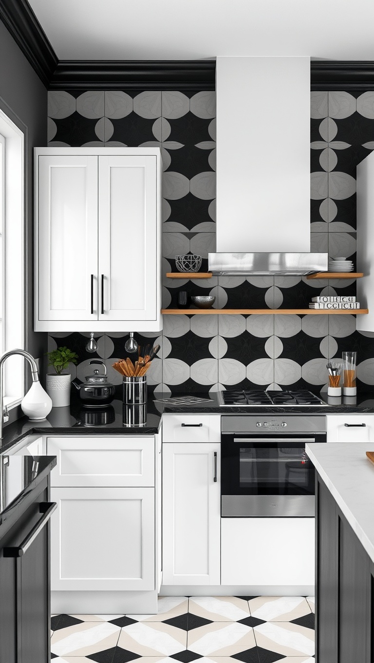 20 Geometric Tile Inspiration Ideas to Transform Your Kitchen - 8. Black and White: Chic Contrast