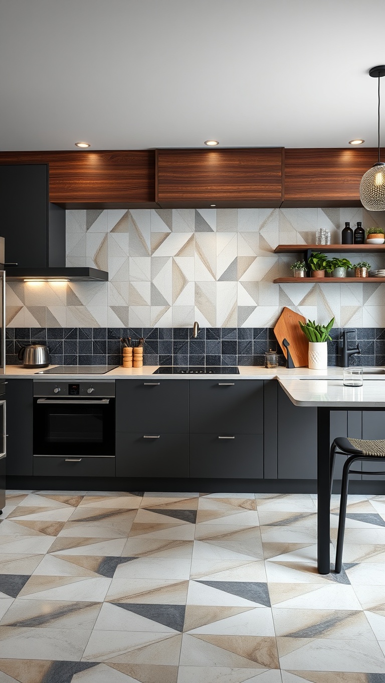 20 Geometric Tile Inspiration Ideas to Transform Your Kitchen - 9. Overlapping Shapes: Create Depth