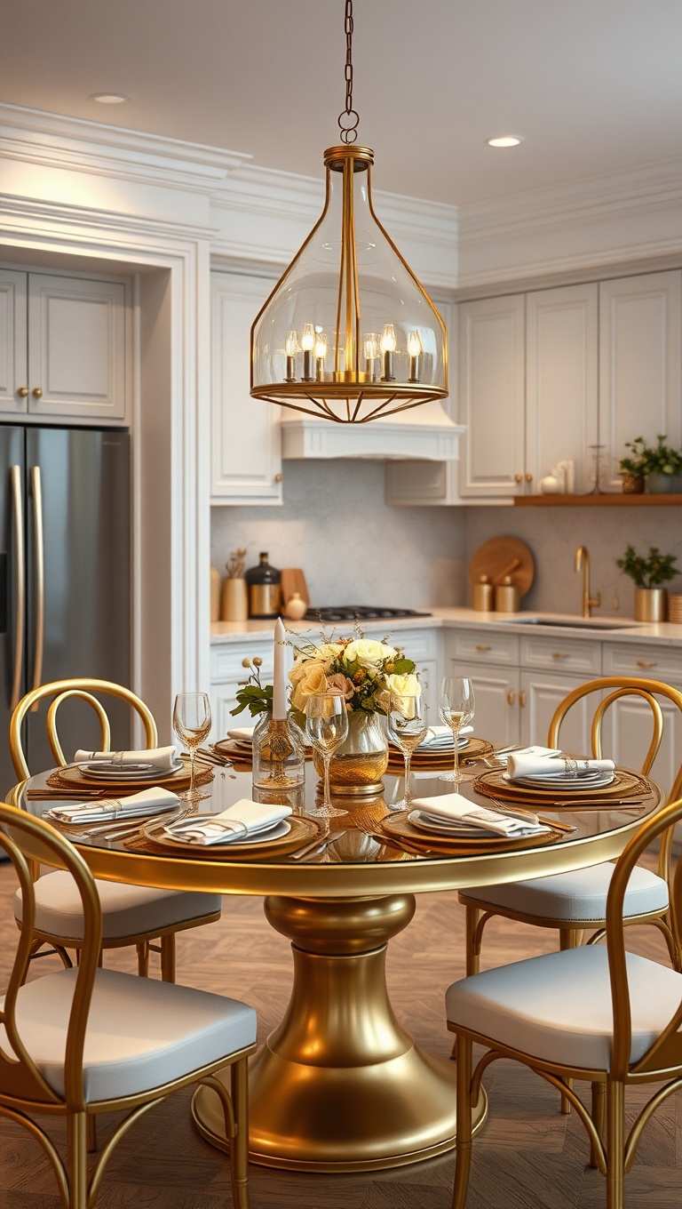 20 Stunning Kitchen Ideas with a Glamorous Gold Color Scheme - 20. Gold-Themed Table Settings: Dine in Style!