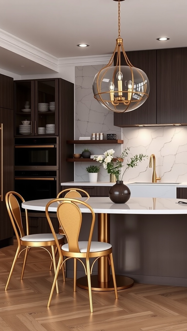 20 Stunning Kitchen Ideas with a Glamorous Gold Color Scheme - 11. Gold Dining Chairs: A Luxe Touch to Your Space