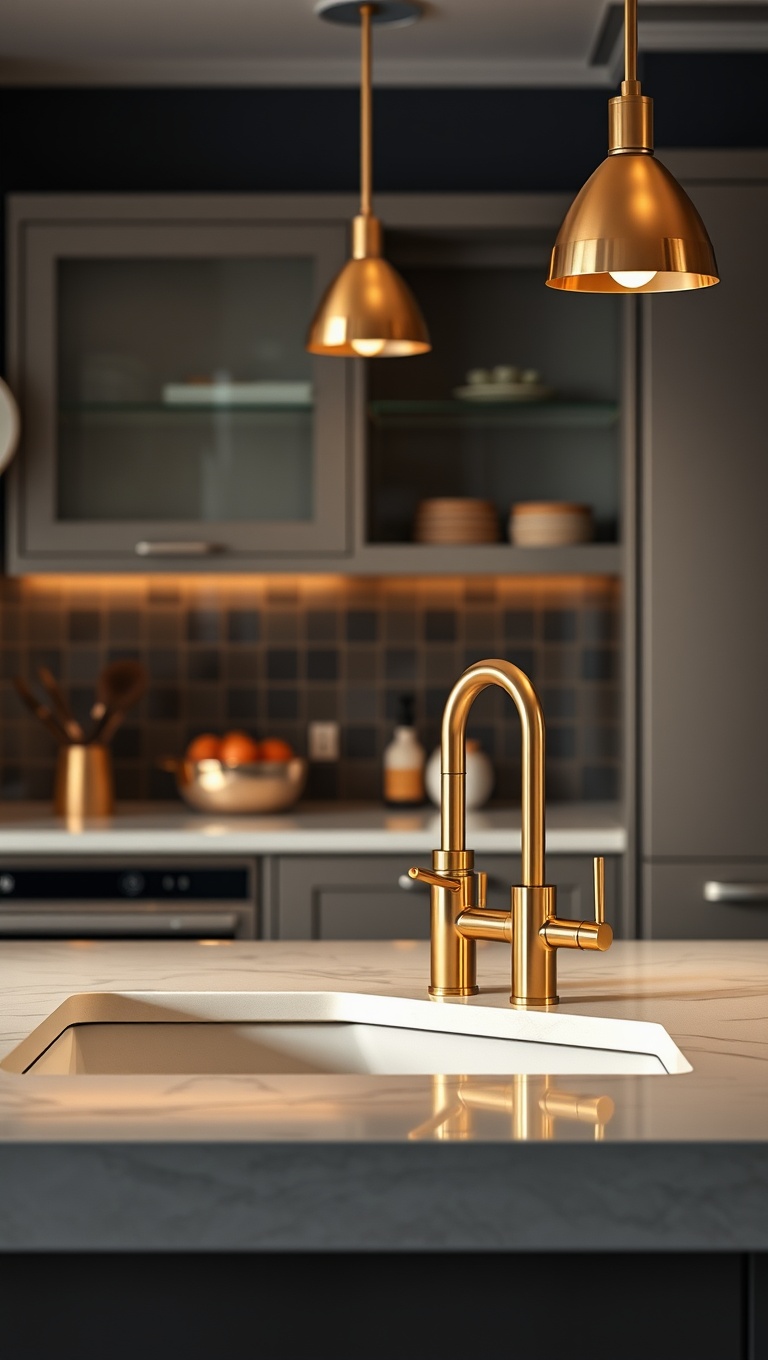 20 Stunning Kitchen Ideas with a Glamorous Gold Color Scheme - 16. Gold Faucets: A Splash of Glamour