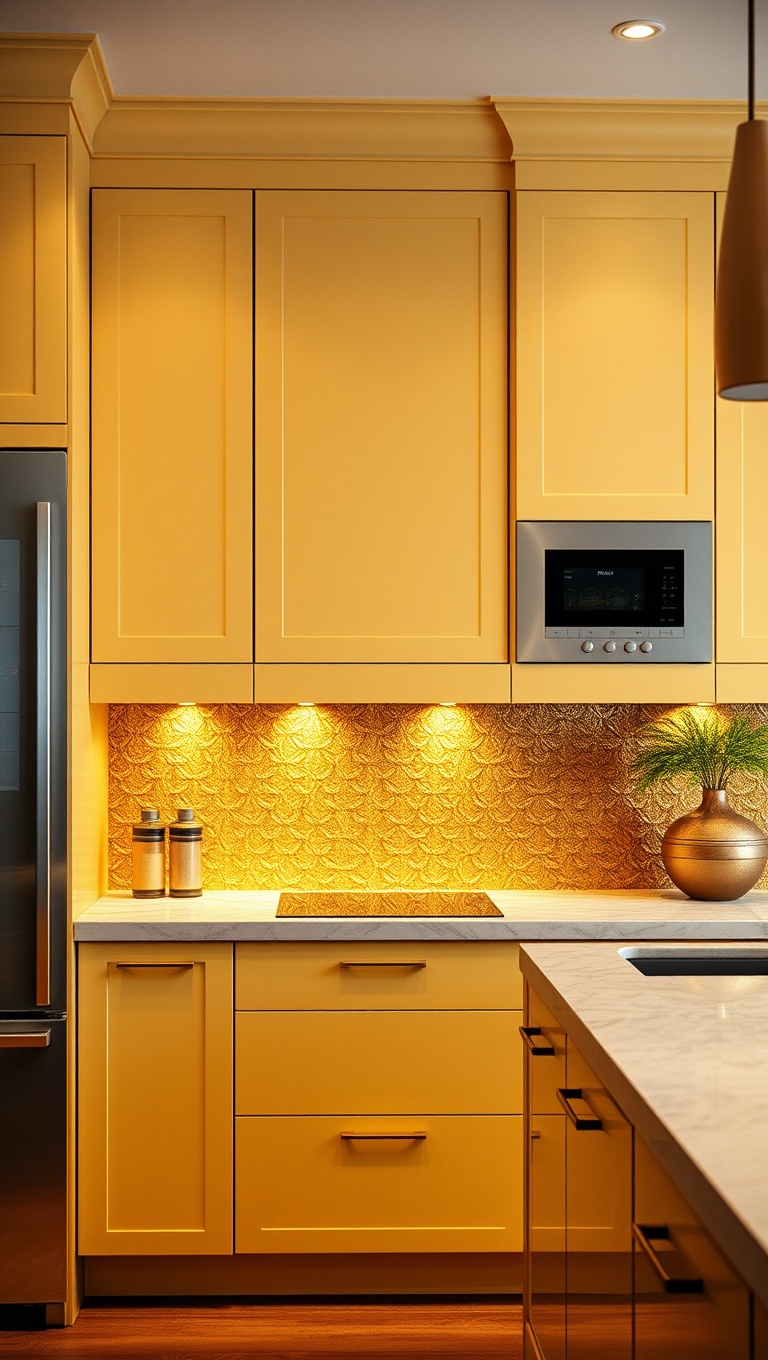 20 Stunning Kitchen Ideas with a Glamorous Gold Color Scheme - 2. Golden Backsplashes: Sparkle and Shine