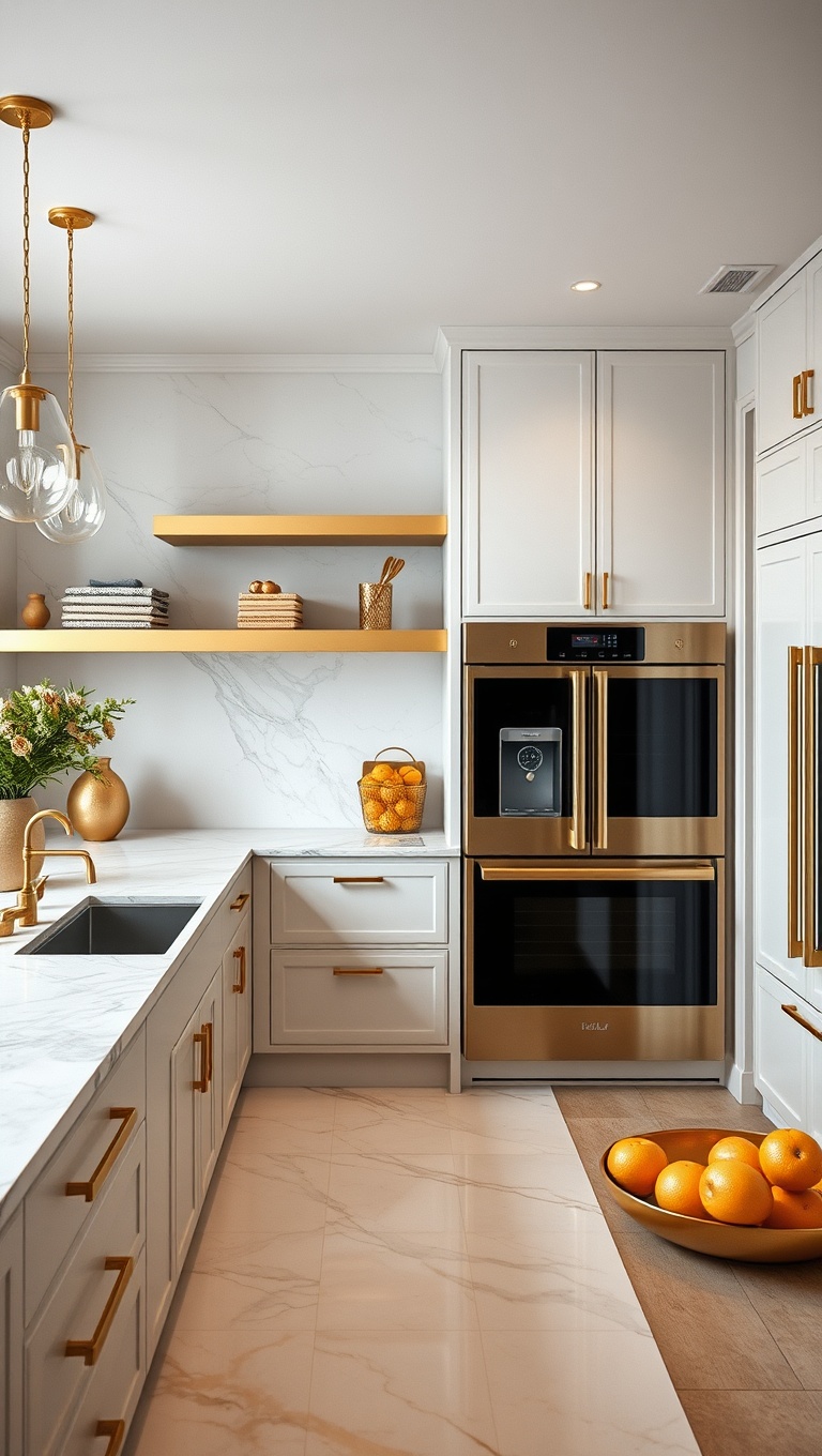 20 Stunning Kitchen Ideas with a Glamorous Gold Color Scheme - 5. Gold Accented Countertops: Marble with a Touch of Gold