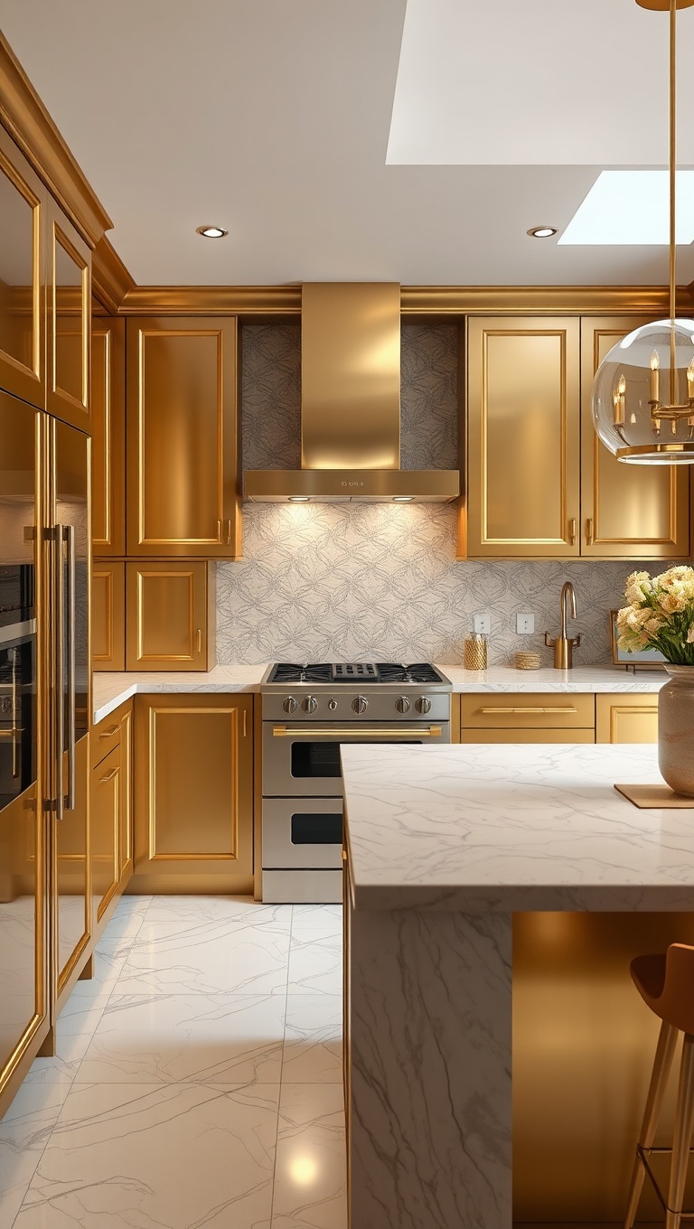 20 Stunning Kitchen Ideas with a Glamorous Gold Color Scheme - 1. Elegant Gold Cabinets: A Shine of Luxury