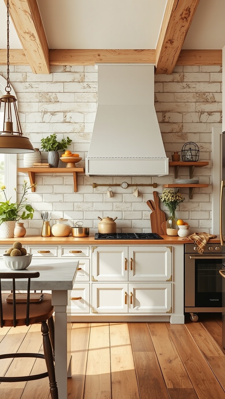 20 Stunning Kitchen Ideas with a Glamorous Gold Color Scheme - 9. Rustic Charm with Gold Accents: Farmhouse Vibes