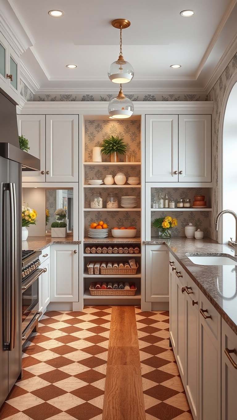 20 Delightful Ideas for Kitchens with a Spacious Pantry - 15. Pretty Pantries: Wallpaper and Decor Ideas