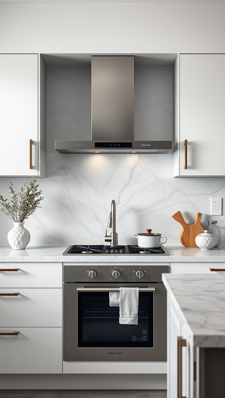 20 Stunning Kitchen Ideas Featuring a Marble Backsplash - 3. Soft Grey Veins for a Subtle Look