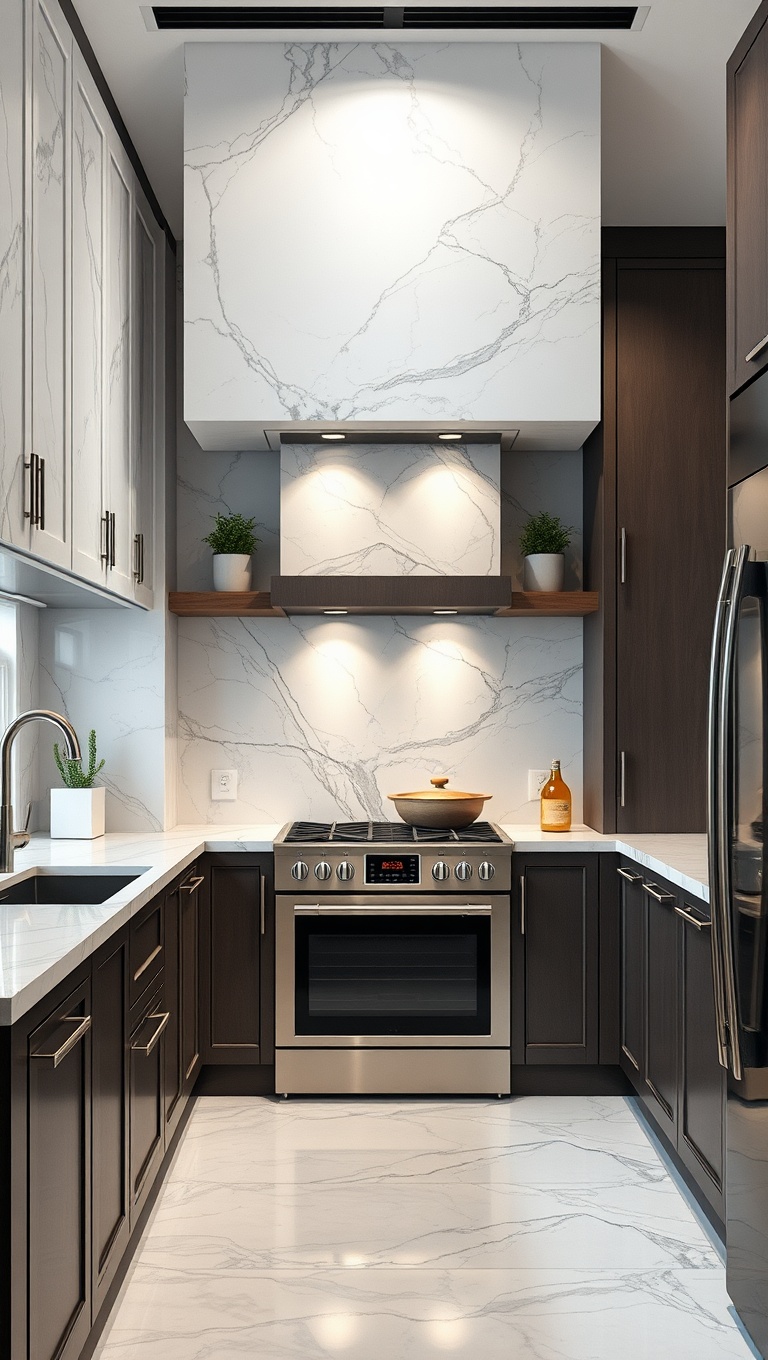 20 Stunning Kitchen Ideas Featuring a Marble Backsplash - 7. Glossy Finish for Extra Shine