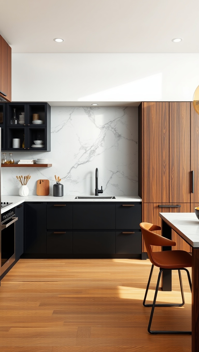 20 Stunning Kitchen Ideas Featuring a Marble Backsplash - 11. Marble and Wood Combination
