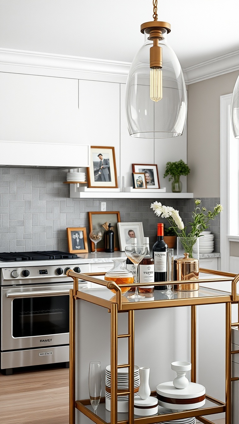 20 Stylish Ideas for Kitchens Featuring a Modern Bar Cart - Add Personal Touches with Family Photos